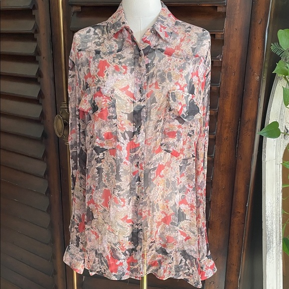 IRO Paris Blaze Gorgeous Top Oversized 36 Floral Button-Up Blouse Fits M / L - Picture 2 of 14